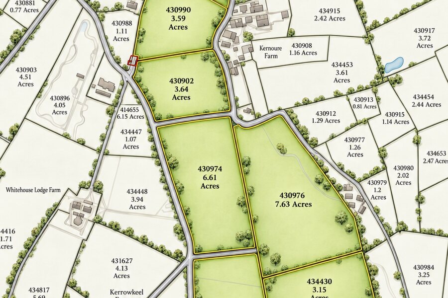 Plan of all nine fields of land for sale at Kerrowkeil, Isle of Man