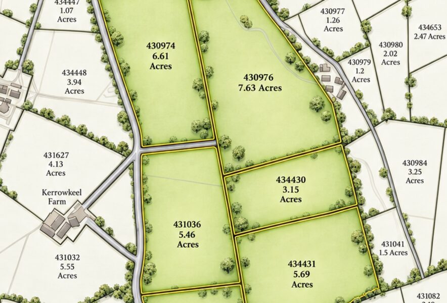 Lifestyle land for sale at Kerrowkeil, Isle of Man, shaded green on the plan